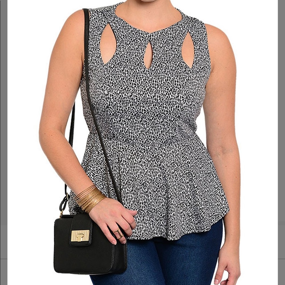 Gray and White Cutout Peplum Top